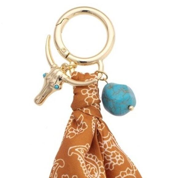 Western Cowgirl Steer Skull Bandana Bag Charm in Burnt Orange - Picture 2 of 3